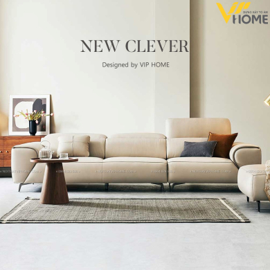 NEW CLEVER - sofa văng da màu be 3 chỗ tựa gật gù