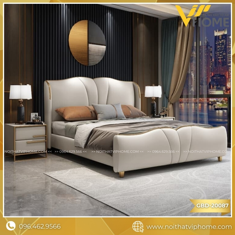 GIƯỜNG ĐÔI BỌC DA SANG TRỌNG GBD-20087